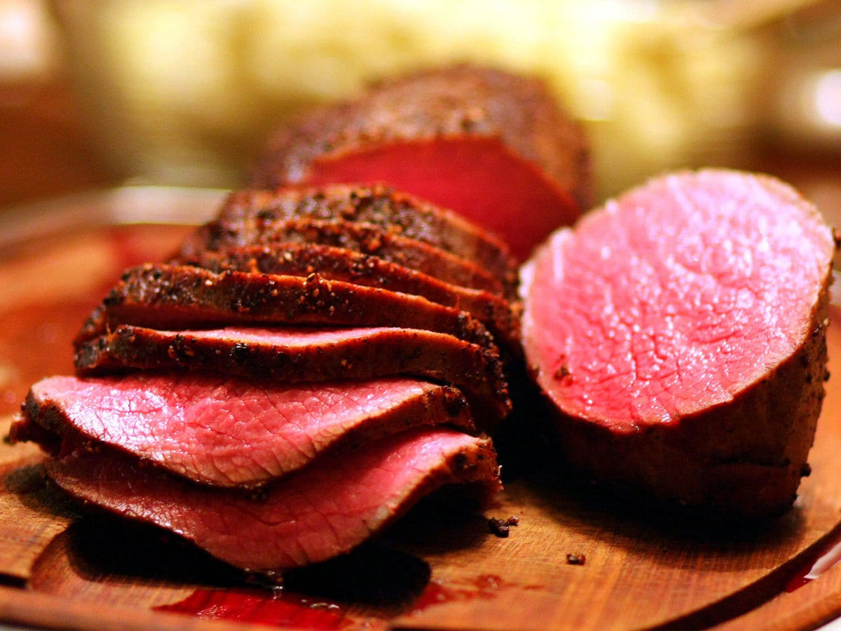 Rosa stegt roastbeef i ovn (temperatur 200 grader)